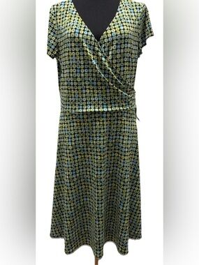 Cato Women's Short Sleeve Multicolor V-Neck Dress, Ruched Tie Side, Size XL